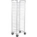 a white metal rack with shelves