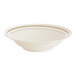 A white WNA Comet Masterpiece bowl with gold accent bands on a curved edge.