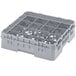 A soft gray plastic Cambro glass rack with 16 compartments.