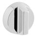A silver AllPoints range top burner valve knob.
