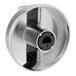 A round silver metal AllPoints range top burner valve knob with a black center.