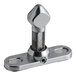 A stainless steel Kason door strike with a screw.