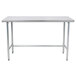 An Advance Tabco stainless steel work table with an open metal base.