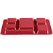 A red plastic tray with 6 rectangular compartments.