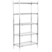 A Metro chrome wire shelving unit with four shelves.