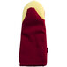 A red and yellow San Jamar Cool Touch Flame oven mitt with yellow and white lining.