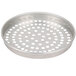 An American Metalcraft tin-plated steel round pizza pan with perforations.