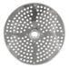 A Hobart stainless steel circular metal plate with holes.