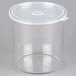 A Carlisle clear plastic crock with a lid.