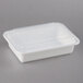 A white Pactiv rectangular plastic container with a lid.