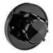 A close up of a black circular Garland range dial with a hole in the center.