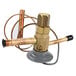 A close up of a Delfield copper thermal expansion valve on a white background.