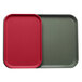 A red Cambro tray with a metal handle.