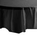 A black plastic table cover with a black table cloth on a white table.