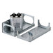 A metal box with a metal cap and two screws.