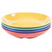 A stack of GET Diamond Mardi Gras melamine bowls in assorted colors.