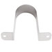 A metal bracket with a curved shape and two holes.