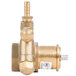 A brass Cornelius water pump with a gold label.