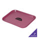 A burgundy polypropylene fast food tray with a white logo.