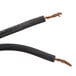 A close up of a black and brown cable with copper wires.