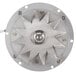 A white metal circular fan with a metal star on it.