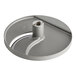 A grey circular Robot Coupe slicing disc with a hole in it.