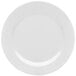 A white Elite Global Solutions round rim plate.