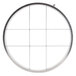 A circular metal frame with white grids for dicing salad.