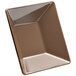 A brown square melamine bowl with a white border.