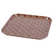 A brown square Cambro tray with a basketweave pattern.