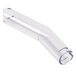 A clear plastic tube with a blue rim and a small hole in the end.