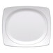 A white rectangular melamine plate with black trim.