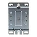 A grey rectangular metal plate with two holes.