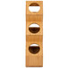 A bamboo vertical shelf with three circular holes.