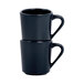 A stack of black Elite Global Solutions Lapis melamine mugs.