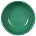 A close-up of a green bowl with a white background.