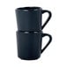 A stack of six black Elite Global Solutions melamine mugs.