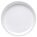 A white plate with black trim.