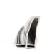 A close up of a metal piece with a profile on a white background.