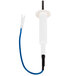 A white and blue wire with a white plastic cylinder on the end.