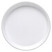A white Elite Global Solutions round plate with black trim.