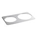 A silver stainless steel Nemco adapter plate with two holes.