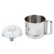 A Robot Coupe stainless steel bowl and lid.