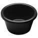 A black round melamine ramekin with a white background.