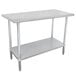 A stainless steel Advance Tabco work table with undershelf.