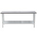 A stainless steel Advance Tabco work table with a galvanized undershelf.