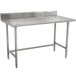 A stainless steel Advance Tabco work table with a stainless steel top.