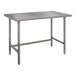 An Advance Tabco stainless steel work table with an open base.