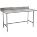 A stainless steel Advance Tabco work table with a stainless steel top.