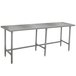 An Advance Tabco stainless steel work table with legs.